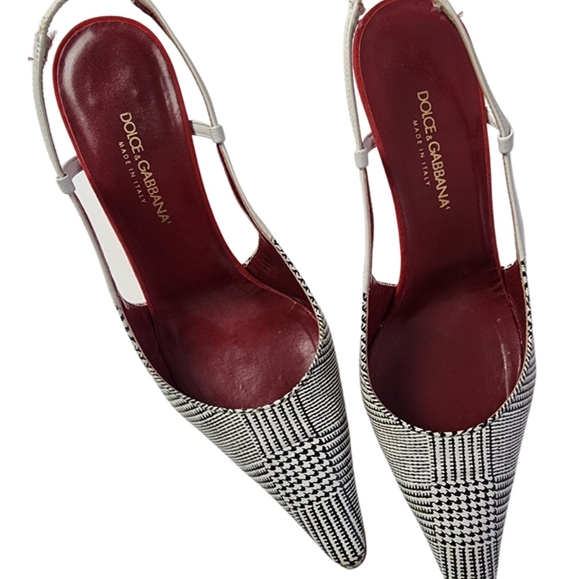 DOLCE & GABBANA Houndstooth Slingback Heels - 7 1/2 - Picture 3 of 8
